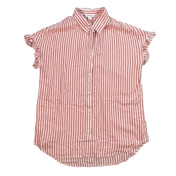Beachlunchlounge Striped Button Down Tunic Womens XSmall Ruffle Sleeve Collared - Picture 1 of 8